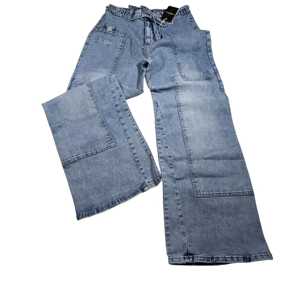 Flamingals Womens High Waist Wide Leg Paperbag Jeans Skater 90s Punk Festival
